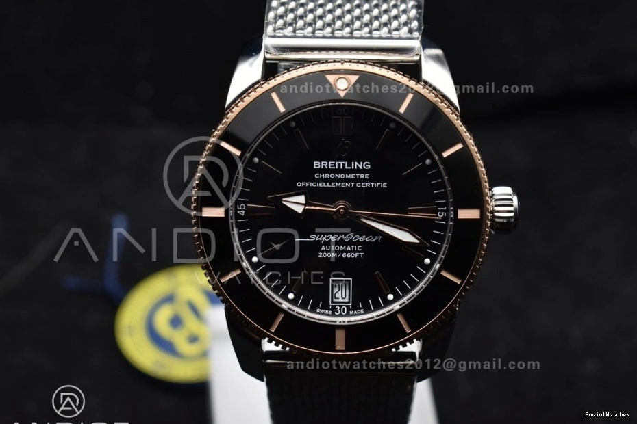 Durable 1173 A on II Dial Ceramic Black SS Black 42mm SuperOcean Bracelet BLSF Heritage Bezel Rubber RG and Bezel 0802
